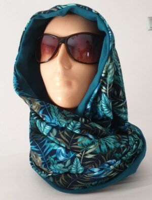 576-1024 Kapturokomin damski, turkusowe liście, dwustronny (wzór nr 1)