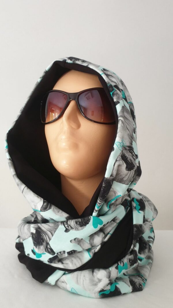 20191021_133547 Kapturokomin damski, pieski na miętowym, dwustronny (wzór nr 18)